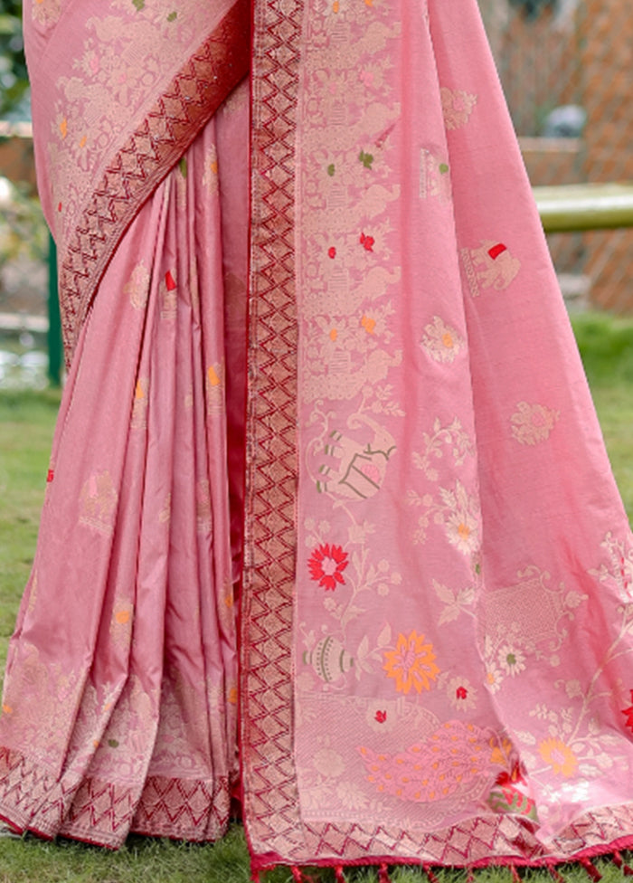 Pink Dupion Silk Saree With Blouse Piece