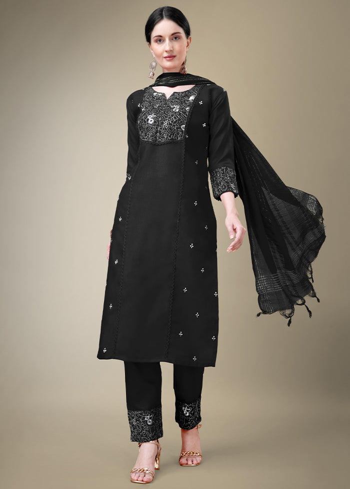 3 Pc Black Readymade Cotton Suit Set