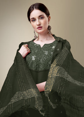 3 Pc Dark Green Readymade Cotton Suit Set