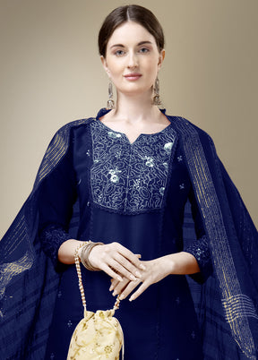 3 Pc Navy Blue Readymade Cotton Suit Set