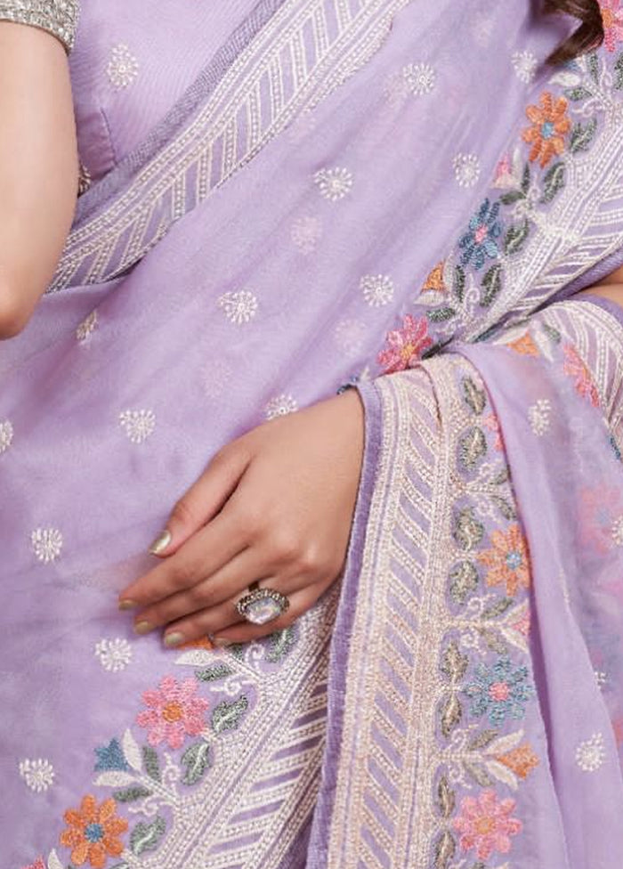 Lavender Organza Saree With Blouse Piece