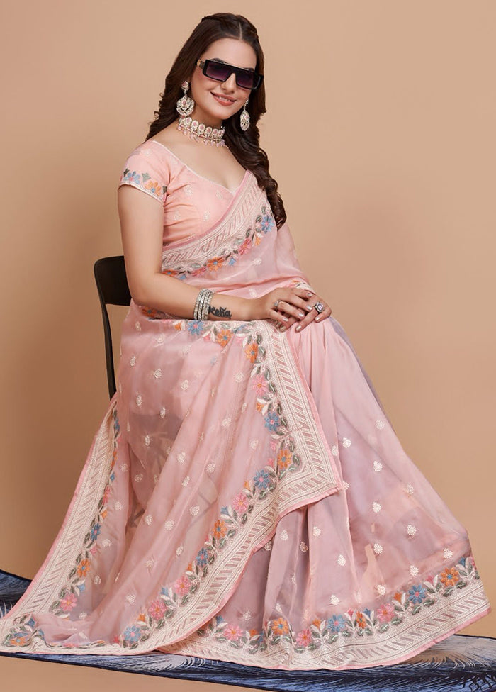 Light Pink Organza Saree With Blouse Piece