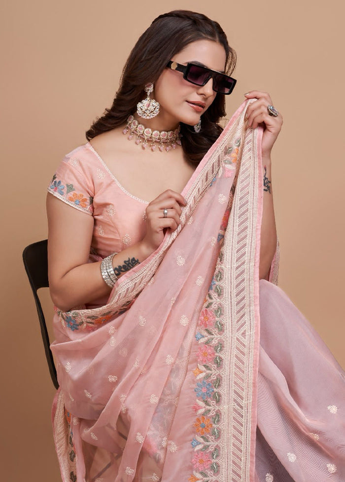 Light Pink Organza Saree With Blouse Piece