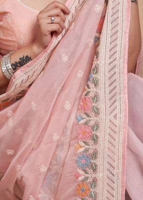 Light Pink Organza Saree With Blouse Piece