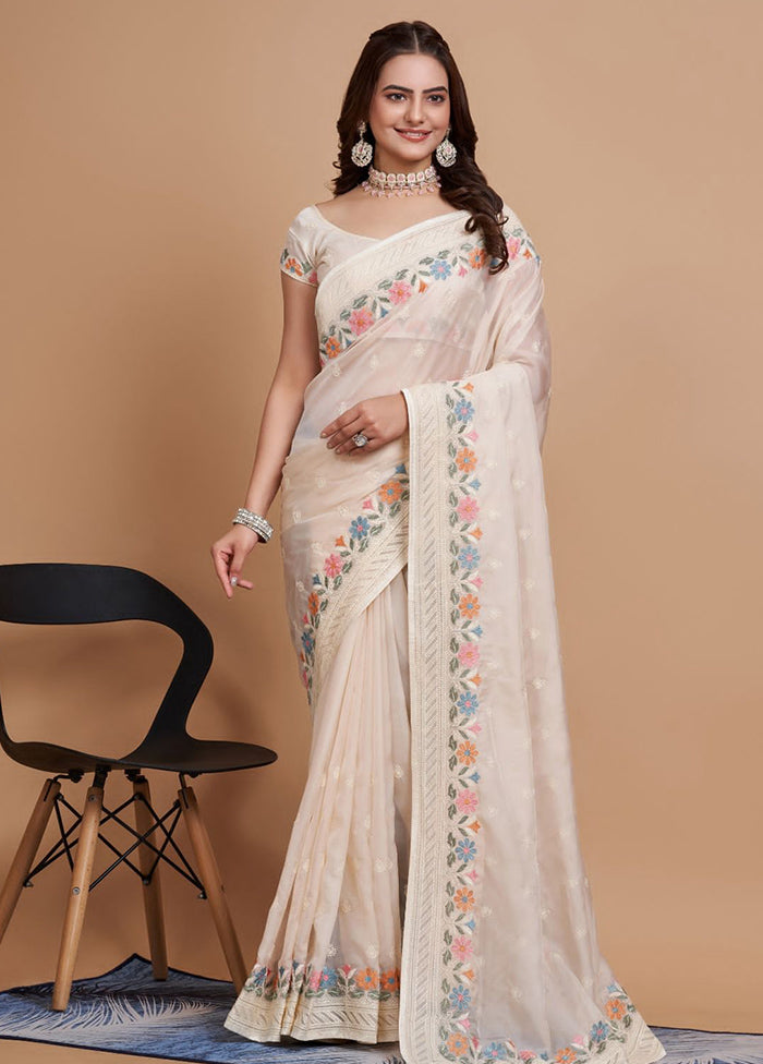 Off White Organza Saree With Blouse Piece