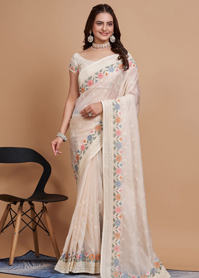 Off White Organza Saree With Blouse Piece