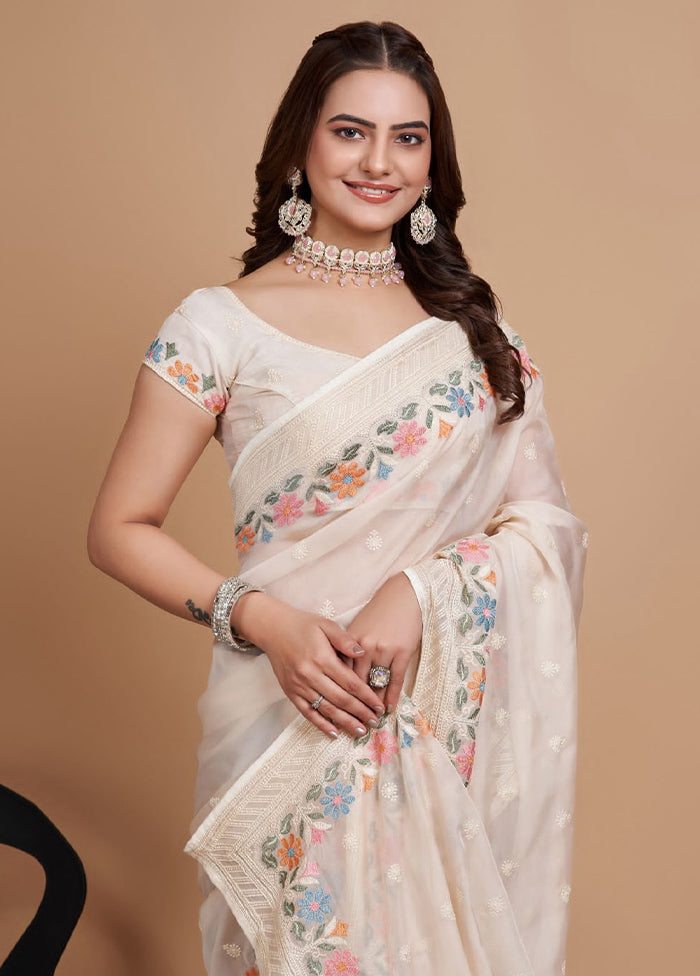 Off White Organza Saree With Blouse Piece