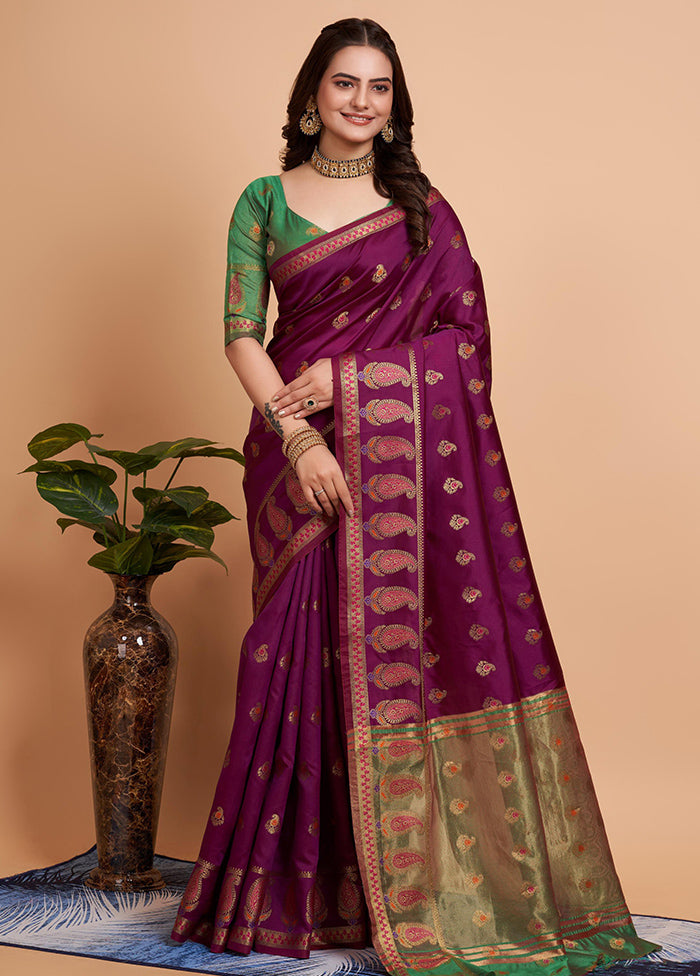 Wine Dupion Silk Saree With Blouse Piece