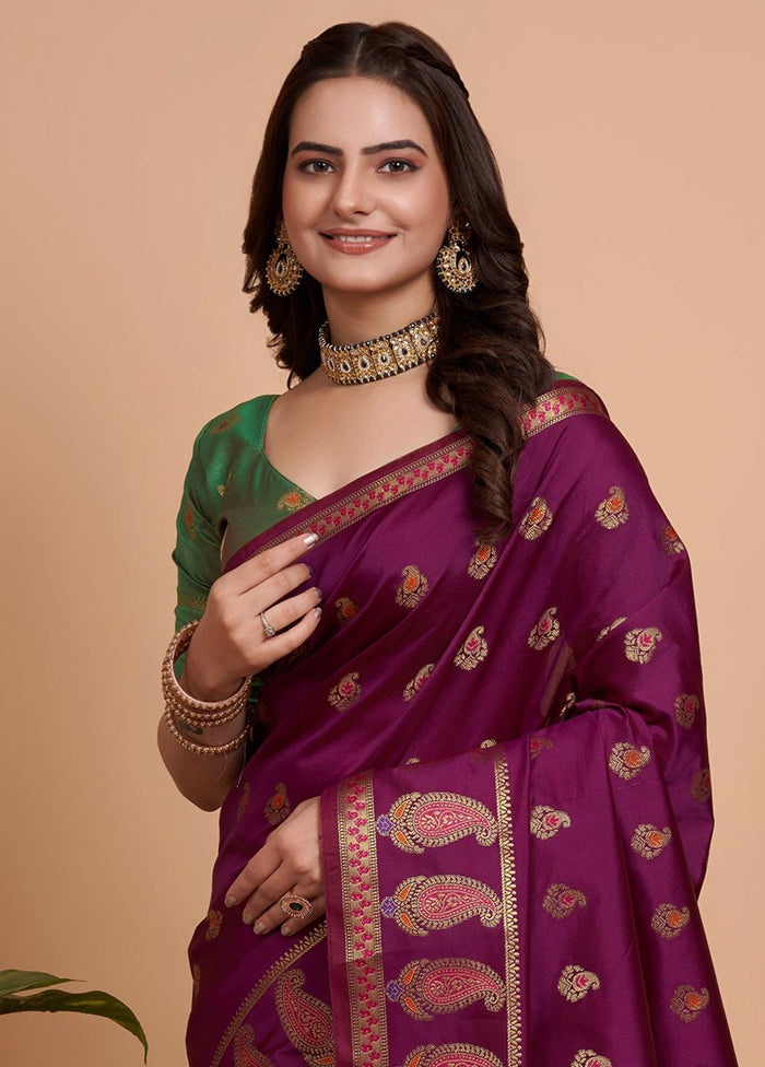 Wine Dupion Silk Saree With Blouse Piece