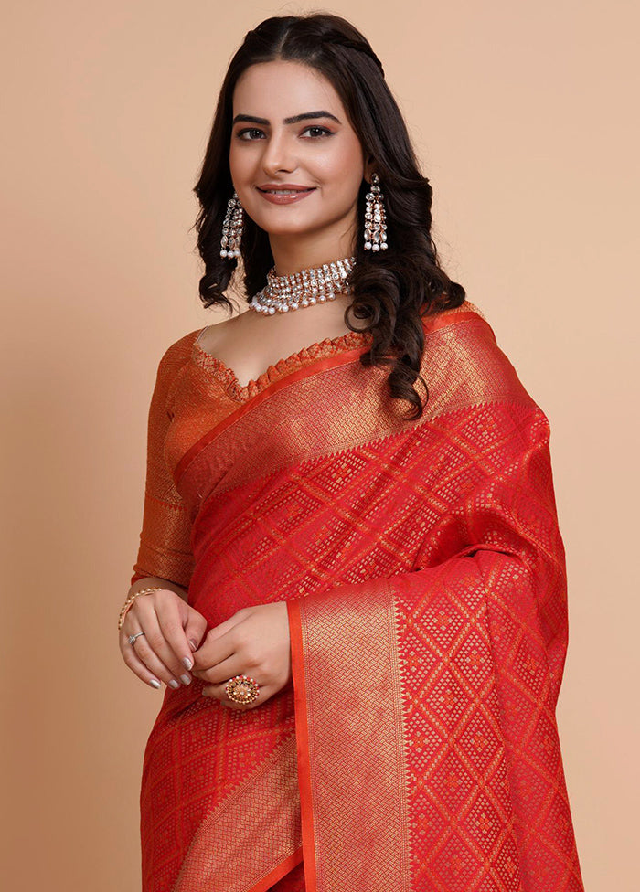 Red Dupion Silk Saree With Blouse Piece