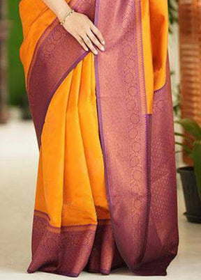 Mustard Banarasi Silk Saree With Blouse Piece