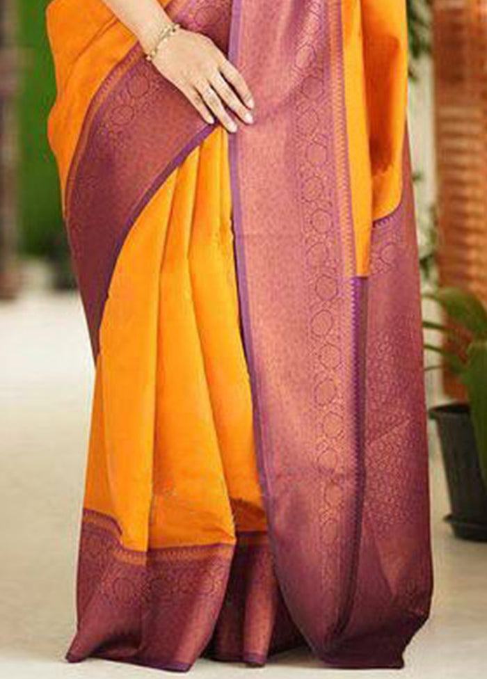 Mustard Banarasi Silk Saree With Blouse Piece