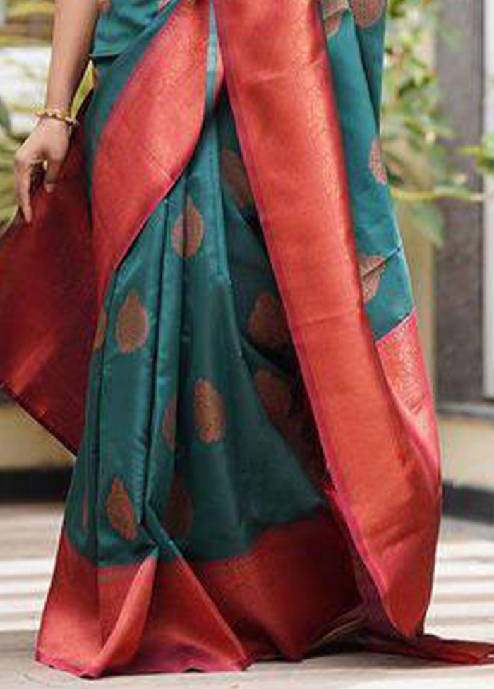 Teal Green Banarasi Silk Saree With Blouse Piece