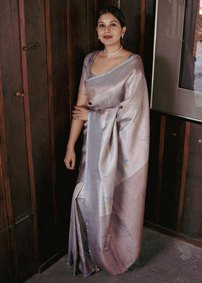 Grey Banarasi Silk Saree With Blouse Piece