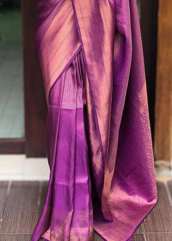 Purple Banarasi Silk Saree With Blouse Piece