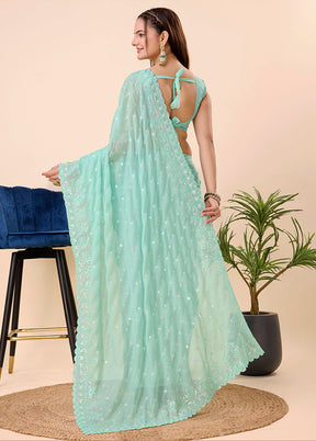 Sky Blue Organza Saree With Blouse Piece