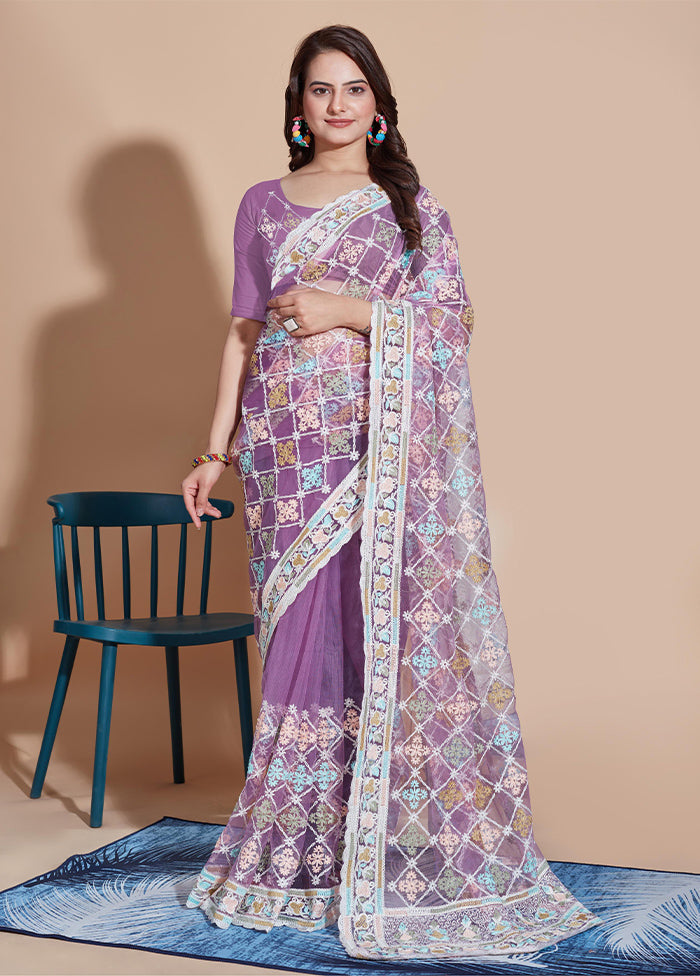 Lavender Net Net Saree With Blouse Piece