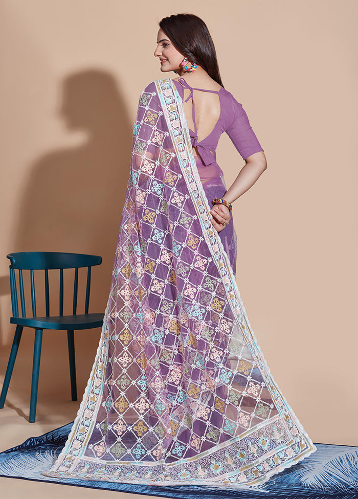 Lavender Net Saree With Blouse Piece