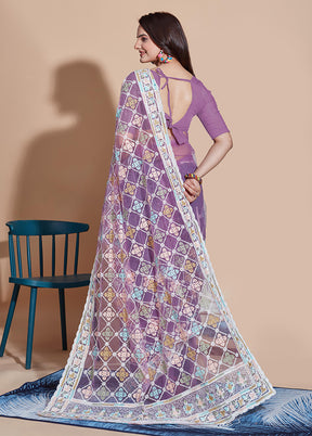 Lavender Net Net Saree With Blouse Piece