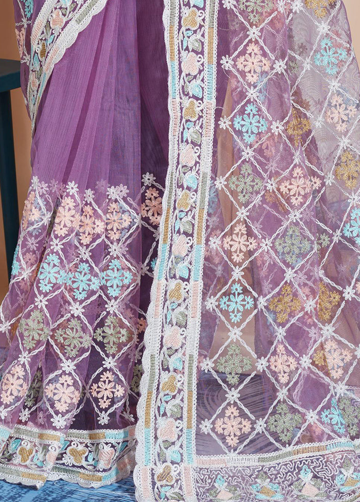 Lavender Net Saree With Blouse Piece