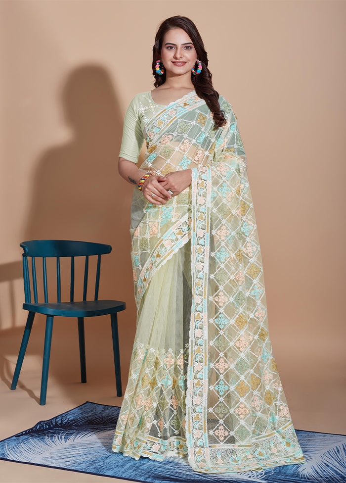 Lemon Net Saree With Blouse Piece