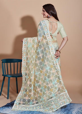 Lemon Net Net Saree With Blouse Piece