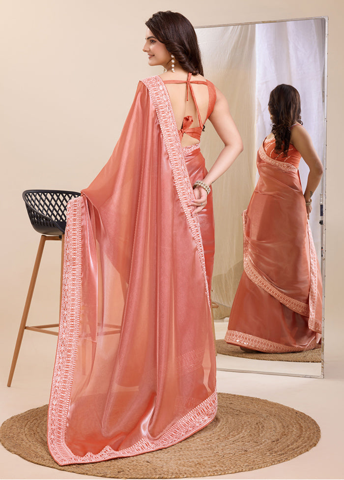 Peach Silk Saree With Blouse Piece