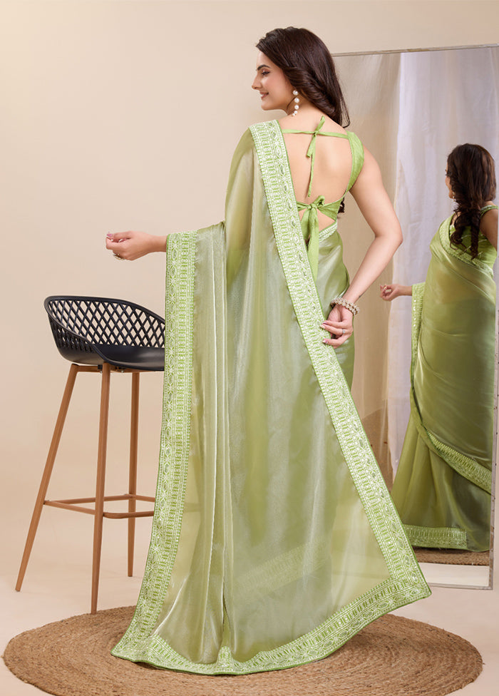 Pista Green Jimmy Choo Saree With Blouse Piece