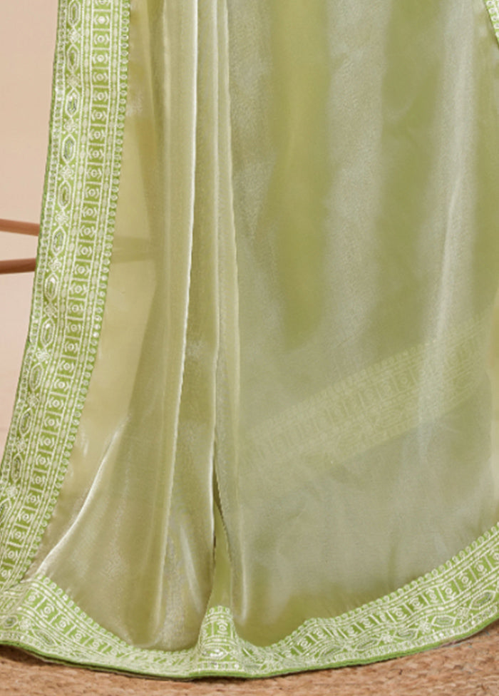 Pista Green Jimmy Choo Saree With Blouse Piece