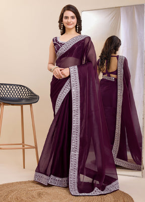 Wine Jimmy Choo Saree With Blouse Piece