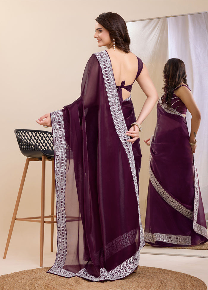 Wine Jimmy Choo Saree With Blouse Piece