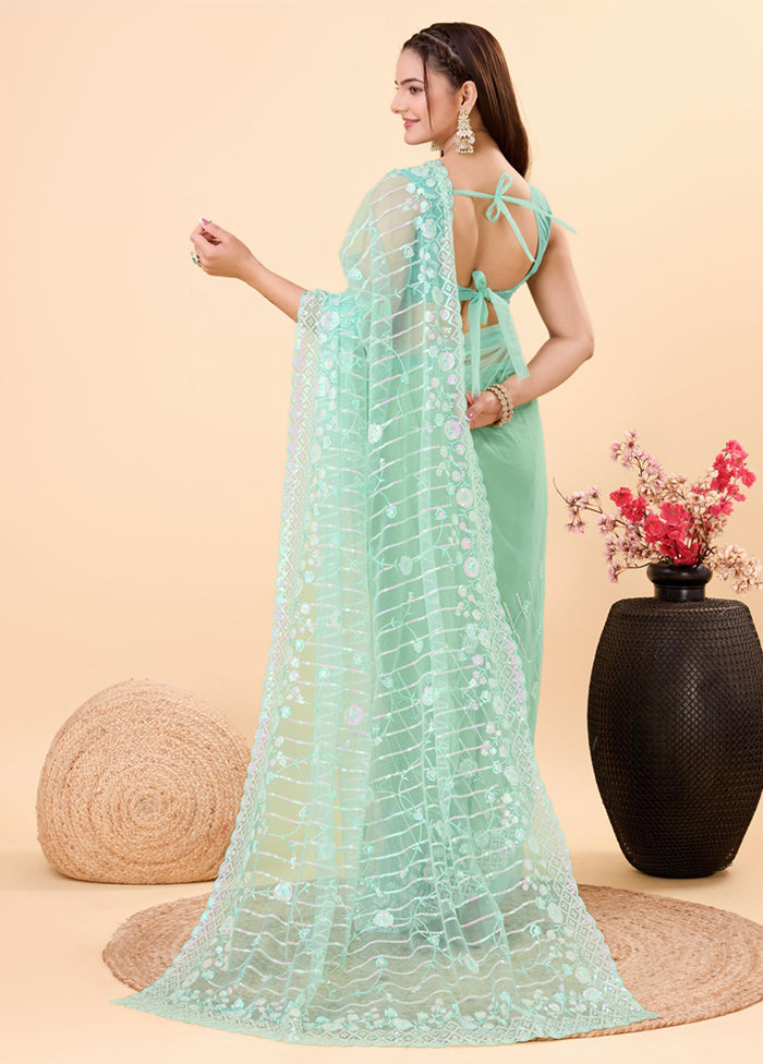 Aqua Net Saree With Blouse Piece