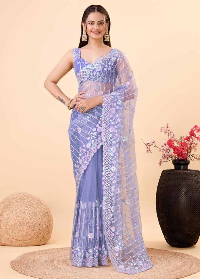 Lavender Net Net Saree With Blouse Piece