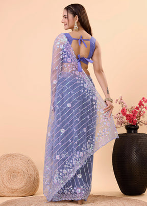 Lavender Net Net Saree With Blouse Piece