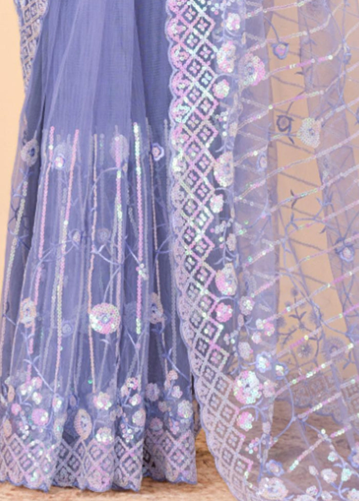 Lavender Net Net Saree With Blouse Piece