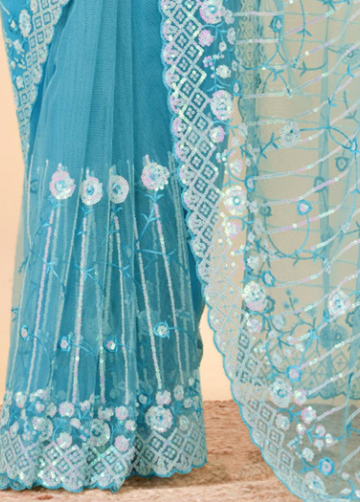 Sky Blue Net Saree With Blouse Piece