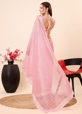 Baby Pink Net Saree With Blouse Piece