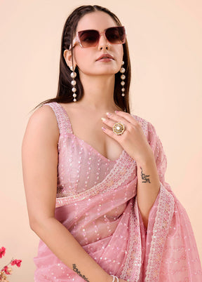 Baby Pink Net Net Saree With Blouse Piece