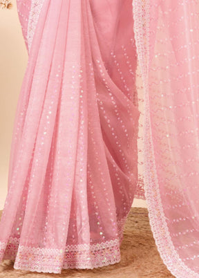 Baby Pink Net Net Saree With Blouse Piece