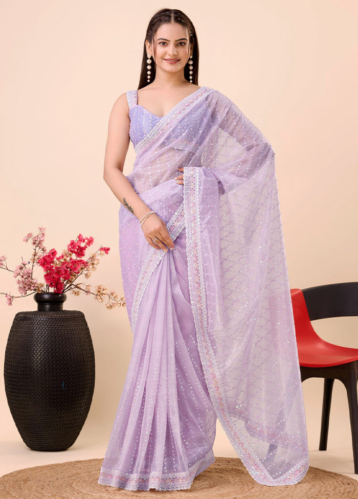 Lavender Net Net Saree With Blouse Piece