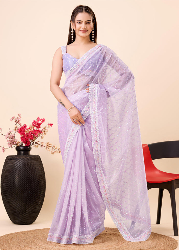 Lavender Net Saree With Blouse Piece