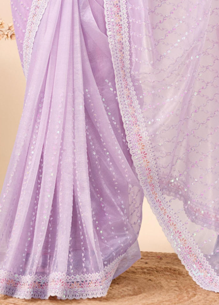 Lavender Net Net Saree With Blouse Piece