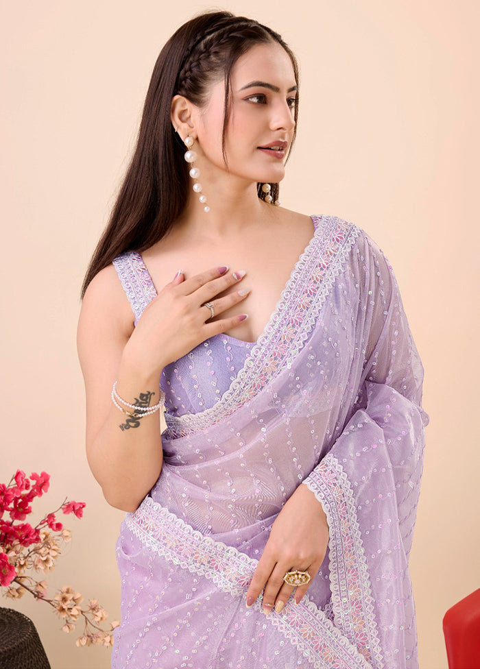 Lavender Net Net Saree With Blouse Piece