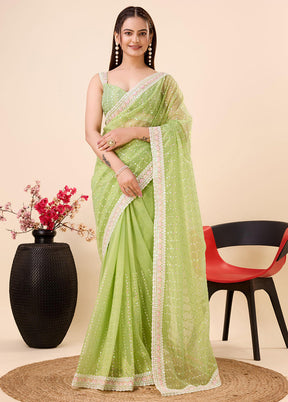 Light Green Net Saree With Blouse Piece