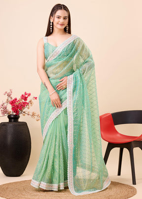 Mint Green Net Net Saree With Blouse Piece