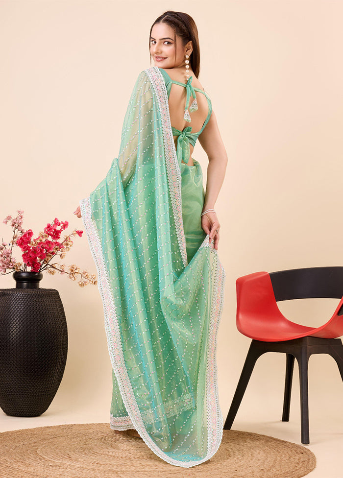 Mint Green Net Saree With Blouse Piece