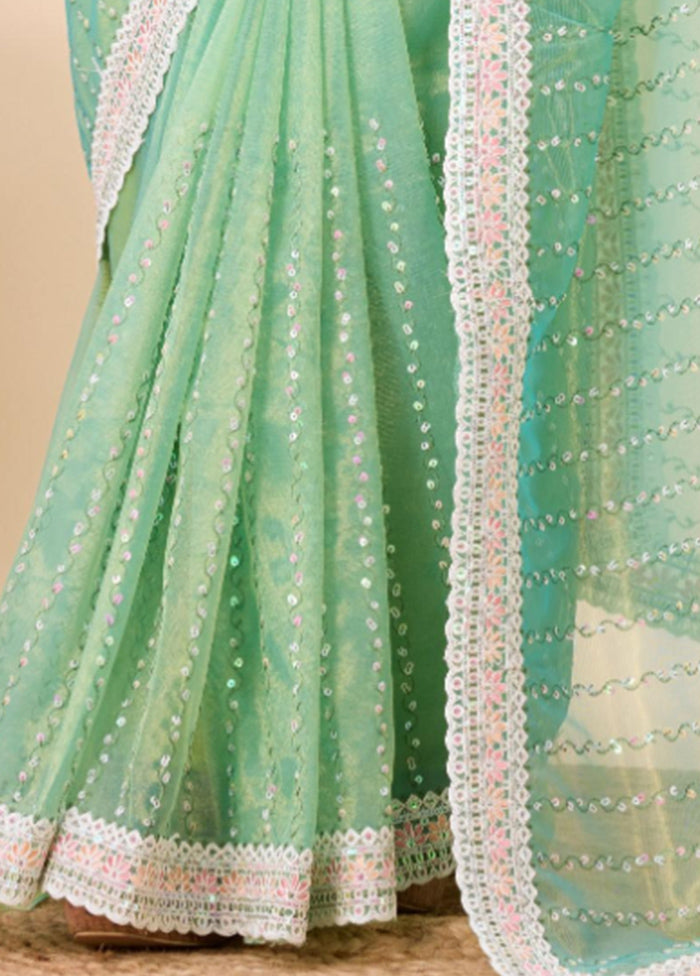 Mint Green Net Saree With Blouse Piece