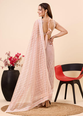 Peach Net Net Saree With Blouse Piece