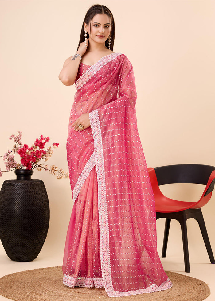 Pink Net Net Saree With Blouse Piece