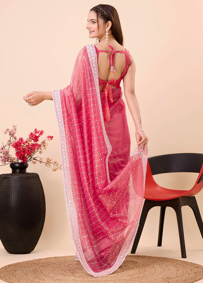 Pink Net Net Saree With Blouse Piece